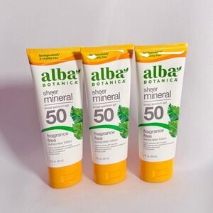 3pk‎ Alba Botanica Sheer Mineral Sunscreen SPF 50 Fragrance Free 3oz Zinc Oxide